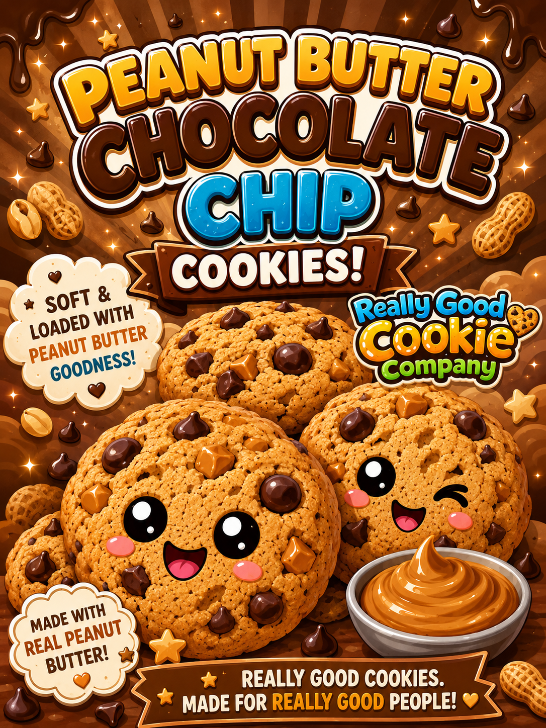 Half Dozen (6) Peanut Butter & Chocolate Chip Cookies